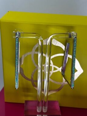 Kendra Scott Blue Opal Inlay Rectangular Silver Drop Earrings